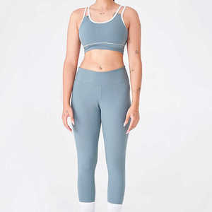 Women Yoga Set Solid Color Seamless Crew Neck Adjustable Strap Crop Top High Waist Full Length <b>Leggings</b> 3 Piece Quick Dry - Product Image 6