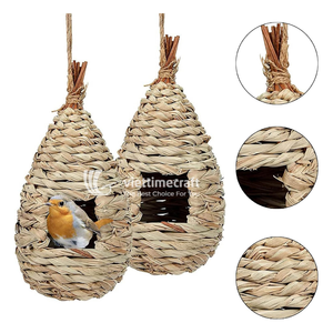 Nichoir en jonc de mer, nid d'oiseau tressé en forme de goutte d'eau avec corde de suspension, décoration naturelle de jardin pour oiseaux sauvages et écureuils - Product Image 2