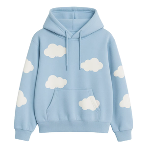 <b>Women</b> Cotton <b>Fleece</b> Cloud Pattern Drawcord Hoodie Long Sleeve Kangaroo Pocket Pullover Ribbed Hem Custom OEM Private Label <b>Top</b> - Product Image 4