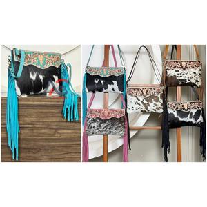 Bolso Bandolera de Cuero con Flecos y Pelo, Hecho a Mano, Estilo Western Floral, Perfecto para Mujer, Venta al por Mayor 2026 - Product Image 1