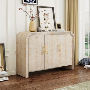 Curved <b>Sideboard</b> with Gold Handles Retro Minimalist Design Adjustable Dividers for Living or Dining Room - Product Image 2
