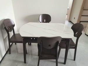 Modern <b>Extendable</b> Solid Wooden <b>Dining</b> <b>Table</b> Set with Folding Mechanism and 6 Back Chairs for <b>Dining</b> room Hotel Apartment - Product Image 4