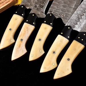 Custom Handmade Five-Piece Chef <b>Set</b> Ambidextrous Straight Edge <b>Sharp</b> Blades 33-Layer Damascus Steel Durable Bone Handle Leather - Product Image 2