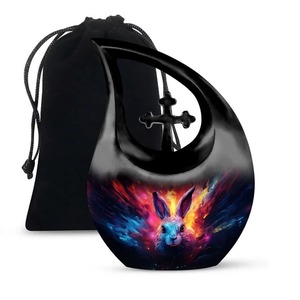 Urna de cremación de lágrima de ciervo de bosque verde de la mejor calidad para cenizas humanas Urna conmemorativa de Cruz hermosa con bolsa de terciopelo gratis - Product Image 5