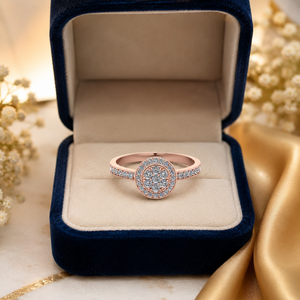 แหวนแต่งงานเพชรทรงกลมแท้ 0.75 กะรัต สำหรับผู้หญิง |   แหวนหมั้นโรสโกลด์ 14K พร้อมดีไซน์รัศมี ของขวัญเครื่องประดับเจ้าสาวสุดหรูระดับพรีเมียม - Product Image 4