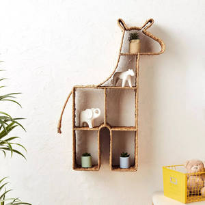 Estante de pared de hierba marina natural, organizador boho para habitación infantil, estantería flotante para libros, estantería decorativa de mimbre tejido con forma de jirafa, directo de fábrica - Product Image 2