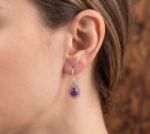 Pendientes de Plata de Ley 925 con Gema de Amatista Vintage de Alta Calidad, Diseño de Flor, para Mujer, Regalo de Boda, Ocasiones Festivas - Product Image 5