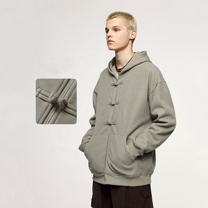 Sweat-shirt à capuche noir pour homme, fermeture éclair, coupe ample, décontracté, en polaire, couleur unie, pour l'automne - Product Image 5