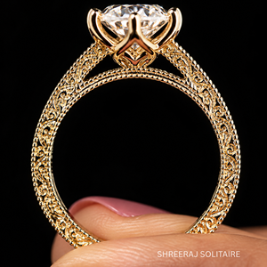 Anillo de compromiso vintage con diamante de laboratorio marquise certificado IGI de 1-3 quilates, engaste floral tipo catedral y tulipán, filigrana grabada a mano - Product Image 3