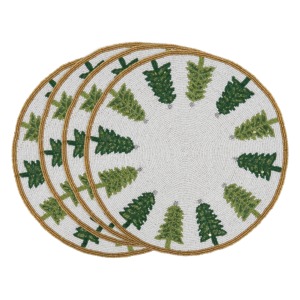 Festive Handcrafted Christmas Tree Beaded <b>Round</b> Placemat Luxury Table <b>Mat</b> For Holiday Dining Decor - Product Image 1
