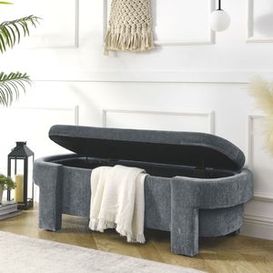 Large Storage Grey Chenille Upholstered <b>Bench</b> for Living Room <b>Entryway</b> and Bedroom 51.5 X 20.5 X 17 - Product Image 2