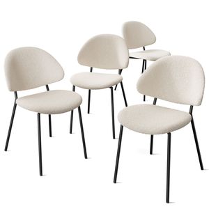 Set di 4 Sedie da Pranzo Moderne Stile Mid-Century Rivestite in Tessuto Bouclé con Schienale Curvo per Sala da Pranzo o Cucina - Product Image 2