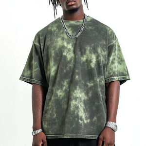 T-shirt personnalisable streetwear oversize vert délavé tie-dye à col rond et épaules tombantes, à manches courtes, respirant, idéal pour les vacances, pour homme - Product Image 4