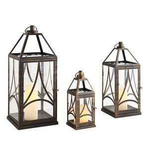 Rustic metal candle <b>lantern</b> farmhouse style distressed finish <b>indoor</b> outdoor decor hanging tabletop centerpiece cozy <b>lighting</b> - Product Image 1