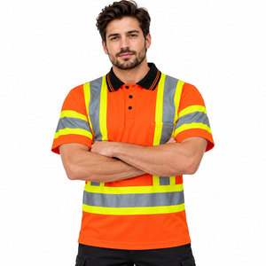 Men's Short Sleeve Hi <b>Vis</b> Reflective <b>Polo</b> <b>Shirt</b> Orange Fluorescent Yellow <b>High</b> Visibility Workwear <b>Polo</b> <b>Shirt</b> - Product Image 5