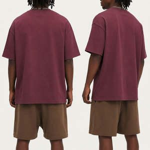 T-shirt en coton uni surdimensionné pour homme, manches courtes, col rond, style décontracté, longueur standard, tricot jersey, teinture unie 2026 - Product Image 2