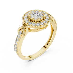 แหวนเพชรทรงกลมเพาะเลี้ยงในห้องปฏิบัติการ ทองคำแท้ 14K 18K ประดับเพชรแบบคลัสเตอร์ ฮาโล เพฟ 0.53 กะรัต DEF VVS แหวนแต่งงานคลาสสิก รับผลิตแบบ OEM ODM - Product Image 3