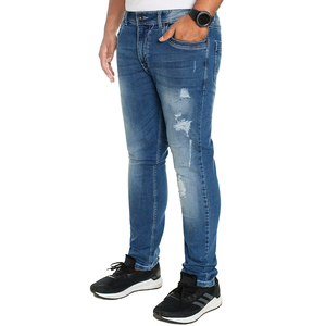 <b>Men's</b> Casual Streetwear <b>Biker</b> Denim <b>Jeans</b> Ripped Knee Cut OEM Waterproof Cotton Fabric Fade Technics Fly Pockets Customizable - Product Image 4