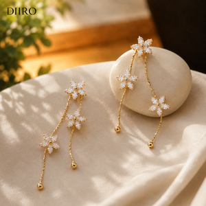Premium Yellow Gold Marquise Cut Diamond Flower Diamond <b>Earrings</b> Moissanite Long Drop <b>Earrings</b> Bridal <b>Wedding</b> Jewelry - Product Image 3