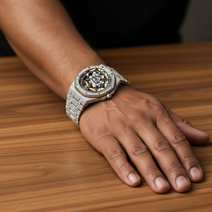 Montre de luxe pour homme en acier inoxydable, entièrement sertie de diamants de laboratoire, avec bracelet baguette et boîtier de laboratoire, mouvement à quartz - Product Image 5