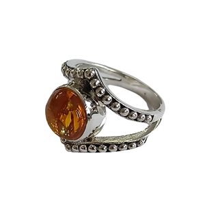 Bague de promesse bohème en argent sterling 925 avec pierre précieuse jaune ambrée de 9 mm, sertie clos, cadeau pour femme, pierre de naissance de novembre - Product Image 1