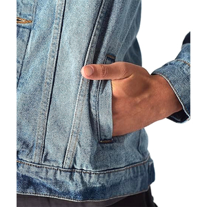 <b>Men's</b> Classic Blue Denim <b>Jacket</b> with Multi-Pocket Casual <b>Long</b> Sleeve Coat Fashionable Washed Technique for Winter Use - Product Image 3