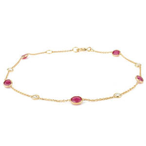 18K Gold Oval <b>Ruby</b> Diamond Charm <b>Bracelet</b> - Product Image 2