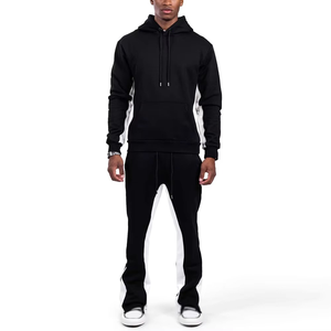 Conjunto Deportivo Personalizado en Blanco y Negro, Sudadera con Capucha de Dos Tonos y Pantalones Anchos, Fabricante de Conjuntos Deportivos de Felpa al por Mayor - Product Image 1