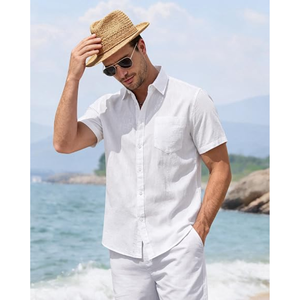 Men’s Linen Short Sleeve <b>Shirt</b>, Casual Button Down <b>Summer</b> <b>Shirt</b>, Lightweight Breathable Top for Beach and Everyday Wear - Product Image 3