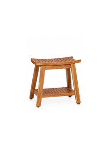 Modern Minimalist Wooden Solid Teak Tufted <b>Stool</b> with Curve <b>Seat</b> Stable Legs Eco-Friendly Space-Saving Dining Room Furniture - Product Image 3