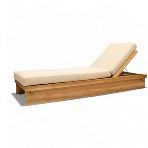 Chaise longue minimaliste en bois pour l'extérieur, chaise longue de patio inclinable avec coussins pour terrasse, villa, jardin - Product Image 1