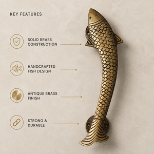 Poignée de porte décorative en laiton SHUBHAM, motif écailles de poisson, accessoire de mobilier vintage pour entrée de maison - Product Image 6