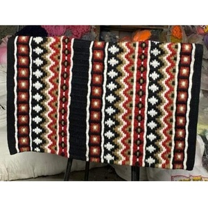 Manta de montar Navajo occidental negra, roja y blanca, tejida a mano, de mezcla de lana, contorneada, para equitación, equipo de caballo - Product Image 1