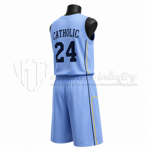 Conjunto de Uniforme de Baloncesto Azul Claro Personalizado, Camiseta y Pantalones Cortos de Baloncesto de Malla Transpirable, Fabricante de Marca Privada OEM ODM - Product Image 5