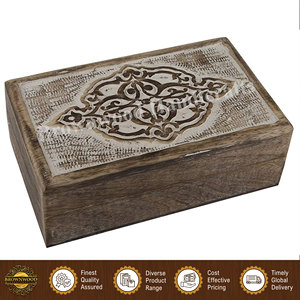 Excellent Quality Best Selling Unique Design Burnt Ivory Wash Color 100% Natural Hand Carved Mango Wood Box for Genuine Buyers - Product Image 6