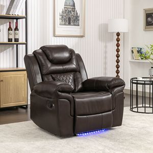 Brown Manual <b>Recliner</b> Chair with LED Light Strip for Home Theater Seating for Living Room & Bedroom - Product Image 1