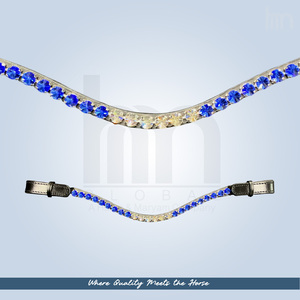 Diadema de Cuero Curvada con Ondas de Diamantes de Imitación en Degradado Marrón Dorado, Accesorios de Doma para Caballos con Brillo Champán HMGLOBAL - Product Image 6