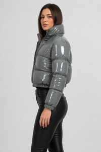 <b>Womens</b> Short Puffer <b>Jacket</b> High Neck Quilted Warm Winter Coat <b>Lightweight</b> Padded Bubble Outerwear Casual Zip Front - Product Image 3