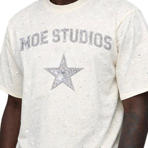 Trendy Rhinestone Men's shirts Luxury <b>Star</b> Graphic Oversized beige T-Shirt Crystal Bling Streetwear Hip Hop Cotton 280GSM Tops - Product Image 4