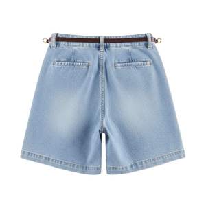 Shorts en jean délavé pour femme, plissés devant, décontractés, pour tous les jours, vêtements d'été - Product Image 2