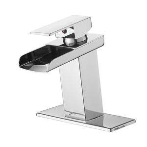Rubinetto per lavabo bagno a cascata cromato a 1 e 3 fori con piastra di montaggio e design a maniglia singola - Product Image 1