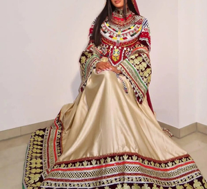 Robe de soirée en soie brodée jaune, style afghan Kuchi, ornée de pièces de monnaie faites à la main, toutes tailles, faible MOQ 2026 - Product Image 4