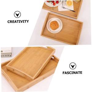 Bamboo Rectangle <b>Storage</b> Trays Set of 3 Stackable Wooden Serving Tray <b>with</b> Handle Minimalist Design for <b>Table</b> Organization - Product Image 2