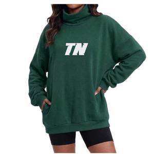 Sweat-shirt décontracté pour femme à col montant avec lettres brodées sur le devant, logo couleur personnalisé, en tissu polaire de coton - Product Image 3