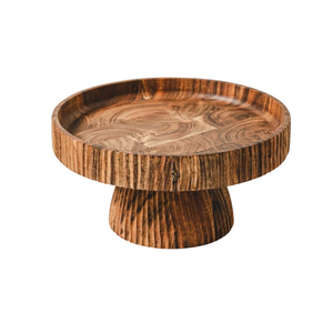 Support à gâteau rond en bois de manguier naturel, fait main, style moderne, écologique, bord festonné, finition marron, support à gâteau décoratif en bois - Product Image 3
