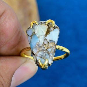Handmade Amazonite Copper Gemstone Coffin Shape <b>Ring</b> 18k <b>Gold</b> Micron Over 925 Sterling Silver - Product Image 2