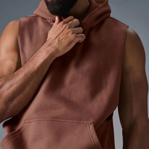 Hoodie de sport sans manches pour homme, léger, respirant, en jersey, coupe classique, polyester/coton, vêtements de sport d'été - Product Image 6