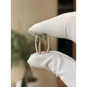 Pendientes de Oro con Gema Verde, Diamante Creado de Corte Brillante de 0.20 Quilates, Diseño Curvo Tipo Escalones, Certificado IGI, Joyería Fina de Lujo - Product Image 5