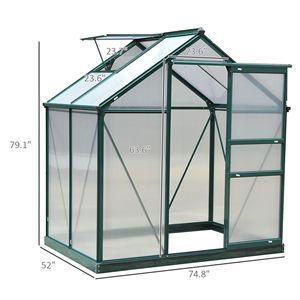 Serra da Esterno 6FT X 4FT in Policarbonato con Grondaia e Tetto Ventilato, Struttura in Alluminio, Materiale per Serre O - Product Image 3