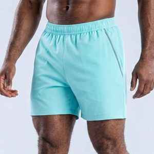 Shorts décontractés pour hommes, bleu clair uni, taille élastique, avec bande latérale, séchage rapide, tricotés, taille mi-haute, OEM - Product Image 1